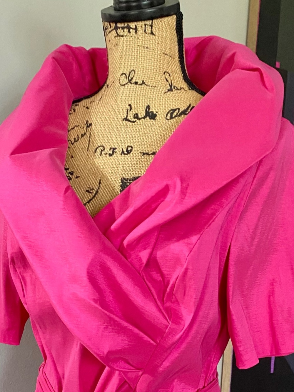 Bright Pink Blouse with Cowl Neck and Sash. Formal Top by Alex. S. L. Like New.